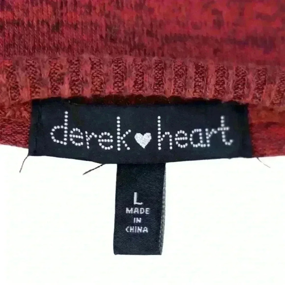 Derek Heart Red Black Heather Curved Hem V Neck Long Sleeve Sweater Size Large - Picture 4 of 8